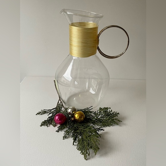 Vintage, MCM Minimalist Glass Carafe with Brass Handle - Picture 9 of 10